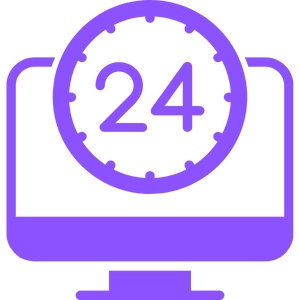 An icon of a monitor with a 24 hour clock.