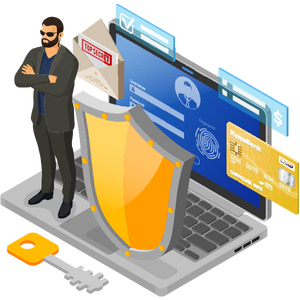 Icon of a laptop with advanced security controls.