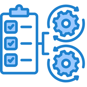 Icon of a policy and two gears turning in opposite directions.