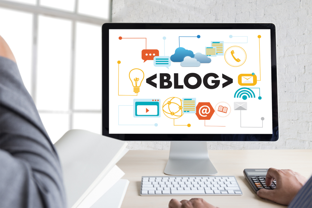 A computer monitor with a blog website loaded.