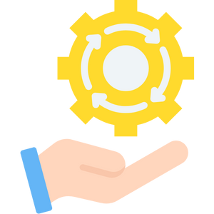 Icon of a hand holding a gear representing change.