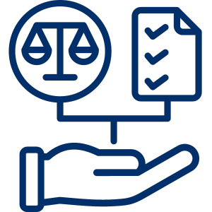 A blue hand holding a scale and a form.