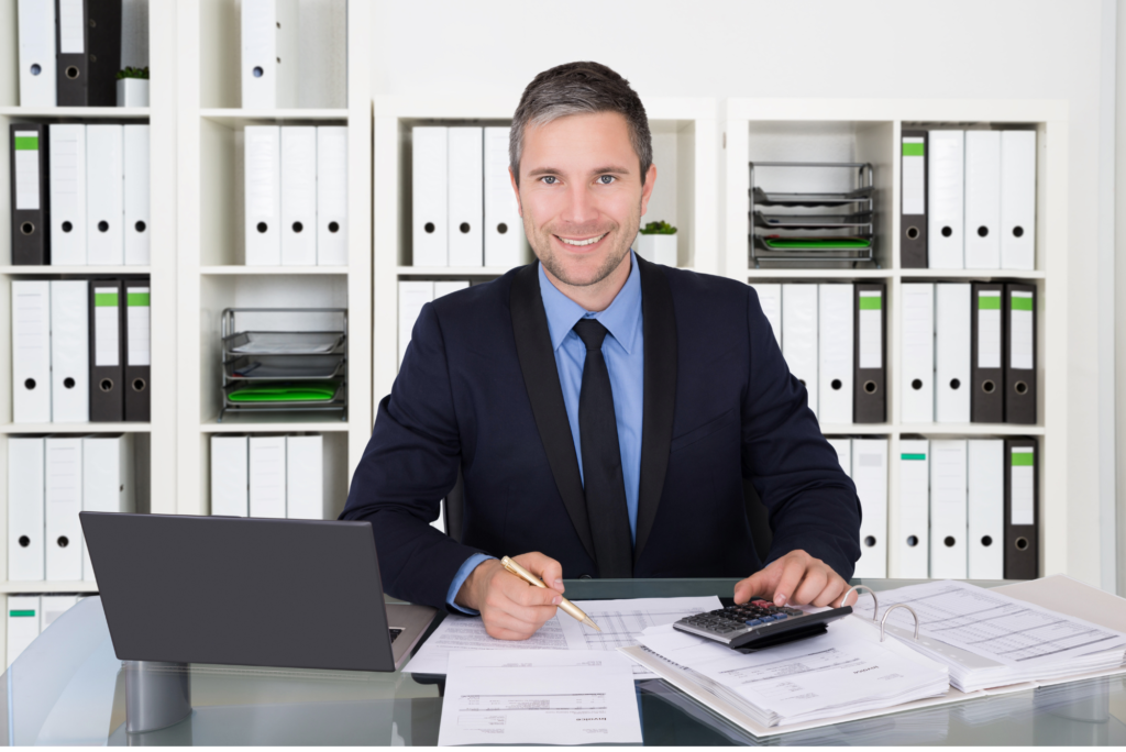 An accountant working on tax returns.