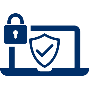 Icon of a laptop with a shield representing cybersecurity.