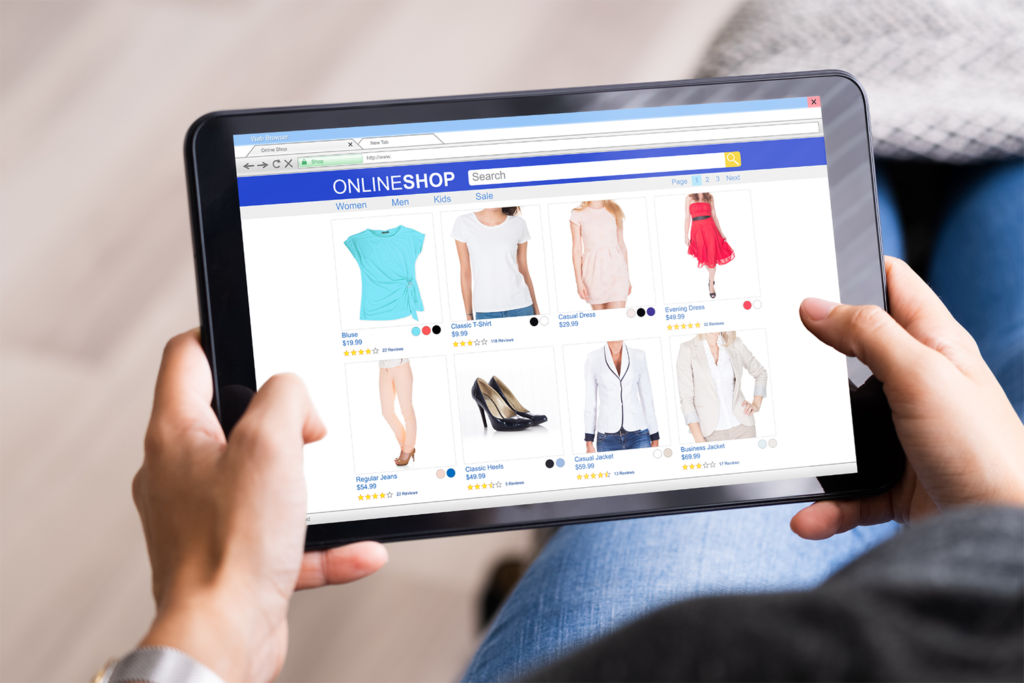 A tablet browsing an e-commerce site.