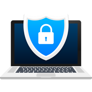 Icon of a laptop with a shield and lock.