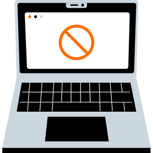 An icon of a laptop with a red cancel.