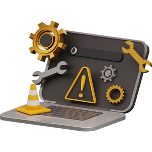 An icon of a laptop with physical tools.