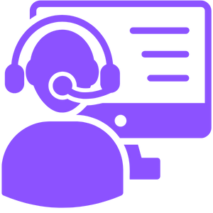 An icon of a technician with a headset on a computer.