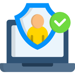Icon of a computer user's identity with a shield.