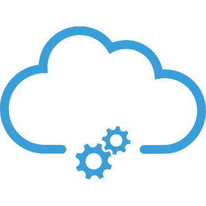 Blue cloud with two gears at the bottom center.