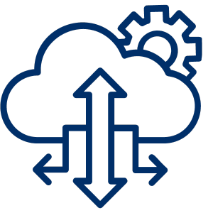 A cloud icon with arrows and a gear.