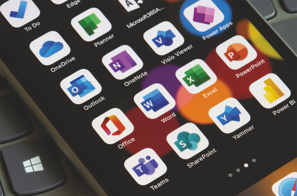 Microsoft office 365 apps on a mobile device.