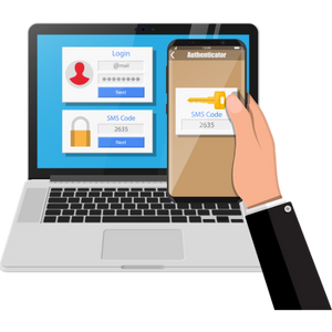 Icon of a laptop sending multifactor authentication prompt to user's phone.