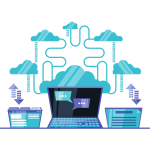 An icon of a network laptop connected to the cloud.
