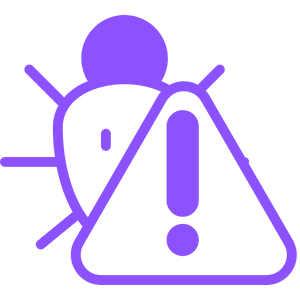 An icon of a bug with an alert symbol.