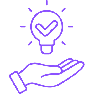 An icon of a hand with a lightbulb.