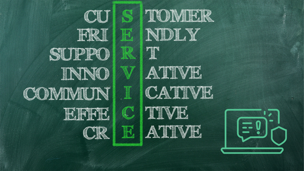 A green chalkboard with an acrostic of service.