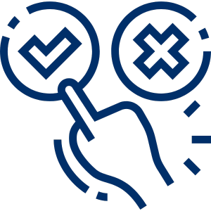 A blue finger choosing a checkmark instead of an x.