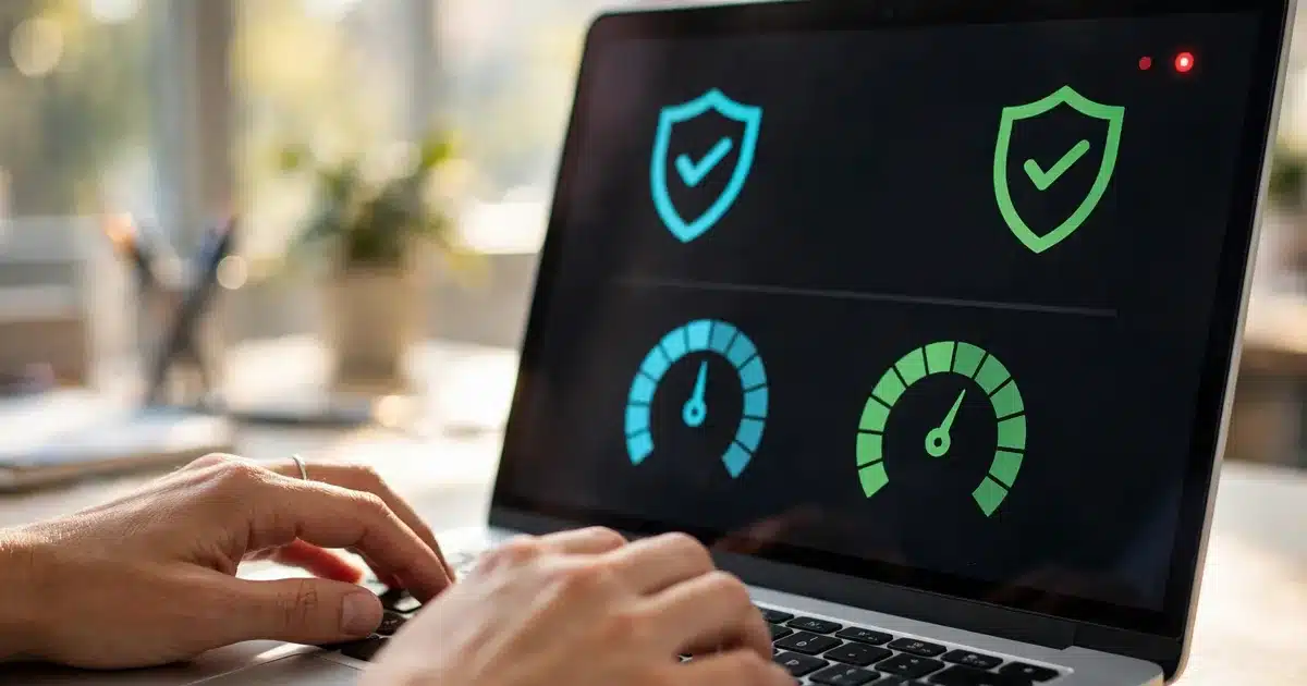 Website security dashboard showing protected status checks after a php vulnerability patch