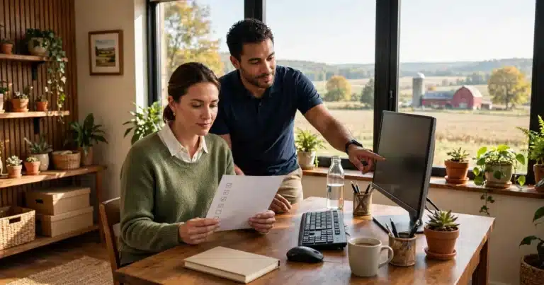 Cybersecurity in Lancaster, PA, an RDCS technician reviewing a security checklist with a small business owner in a bright office
